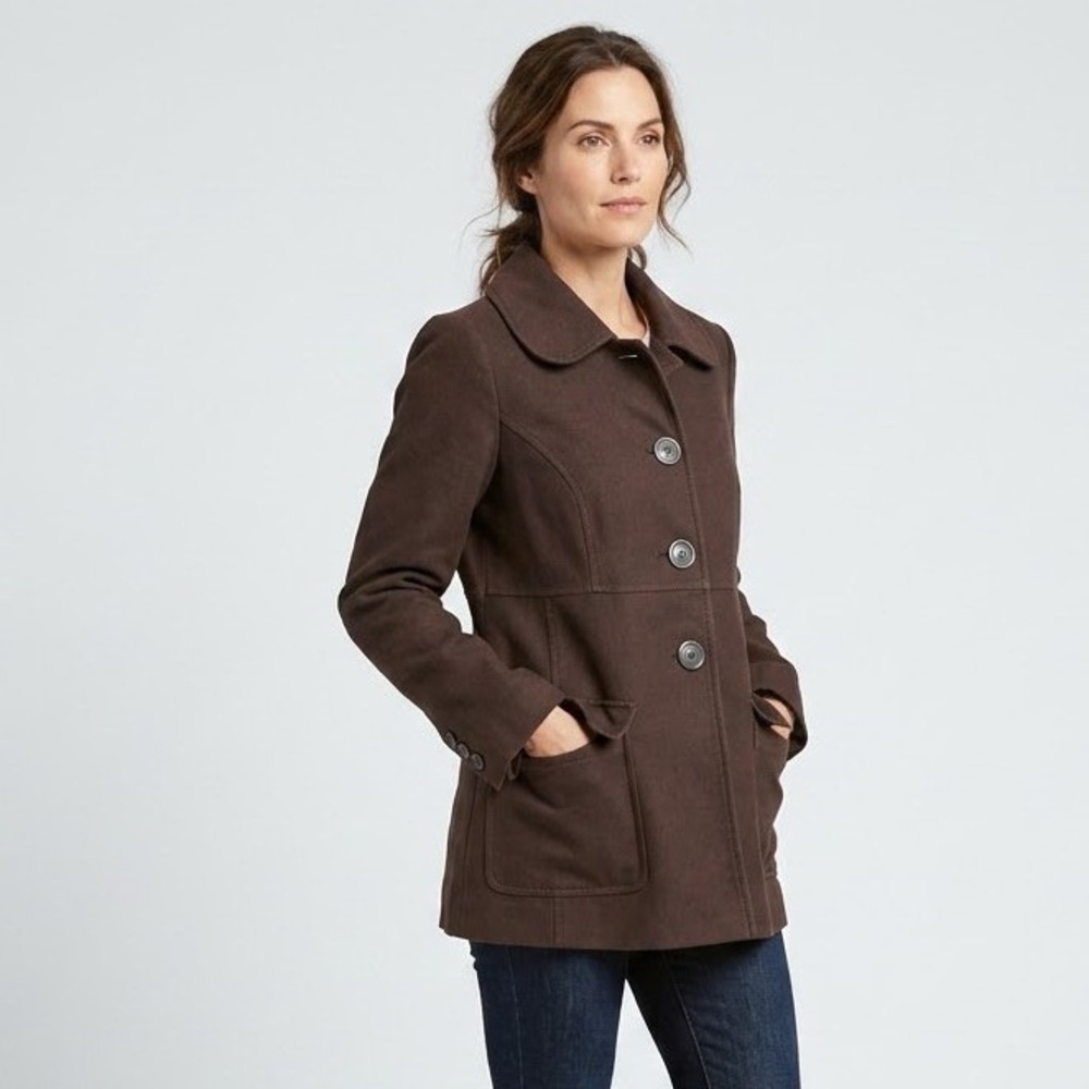 Gap Pea Coat Womens Medium Brown Cotton Chore Twill Forest Earthy Natural Fibres